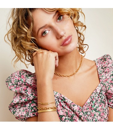 Goudkleurige tweelaagse armband met vierkante kralen