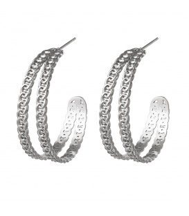 Zilverkleurige oorbellen met 2 rijen van kleine schakels