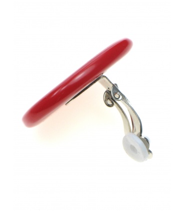 Culture Mix Rode ovale oorclips met helder witte inleg van parelmoer