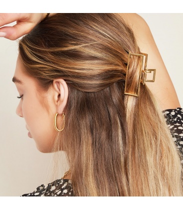 Goudkleurige rechthoekige metalen haarclip 