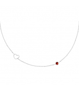 Zilverkleurige halsketting met rode geboortesteen januari 