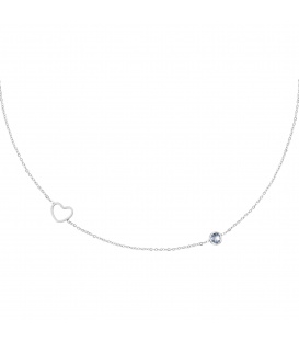 Zilverkleurige halsketting met lichtblauwe geboortesteen maart