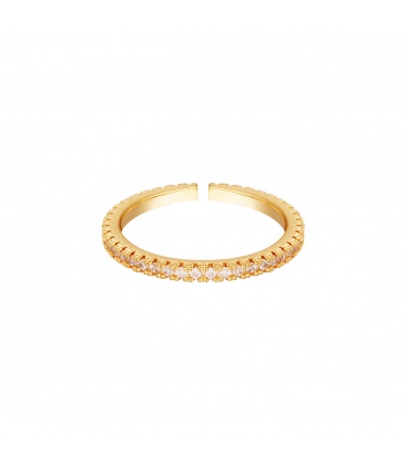 Goudkleurige ring met een rij van kleine witte zirkoonsteentjes