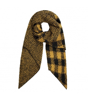 Gele geruite sjaal en met zigzagpatroon