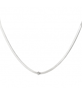 Zilverkleurige halsketting met een klein bloemetje en zirkoonsteentje