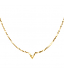 Goudkleurige halsketting met een kraal als de letter V