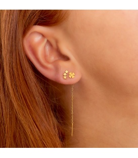 Goudkleurige hangende ketting oorbellen met een klaver bedel