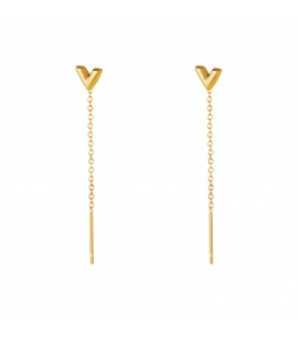 Goudkleurige hangende ketting oorbellen met een pijlbedel