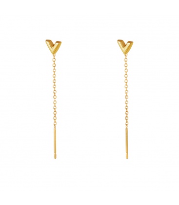 Goudkleurige hangende ketting oorbellen met een pijlbedel