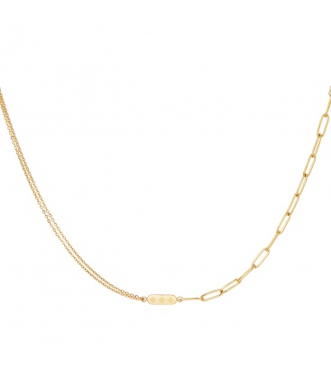 Goudkleurige halsketting met dubbele ketting en bedel met sterretjes