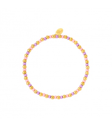 Armband met goudkleurige, paarse en roze kralen
