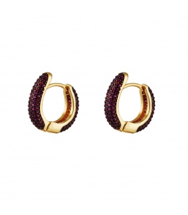 Goudkleurige ronde oorbellen versierd met donkerpaarse zirkoonsteentjes