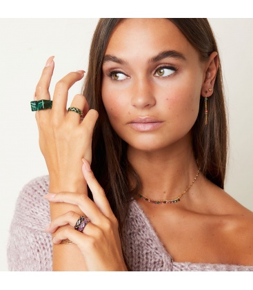 Goudkleurige ring met groen giraf patroon (18)