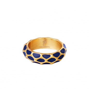 Goudkleurige ring met blauw giraf patroon (18)