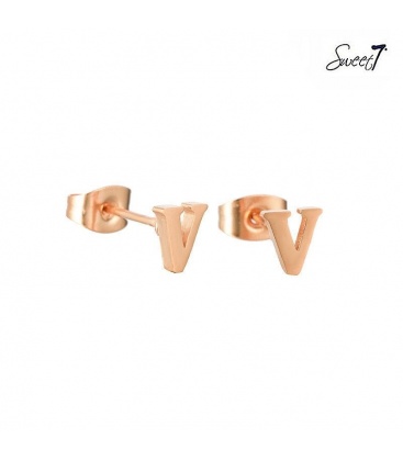 Roségoudkleurige oorstekers letter V