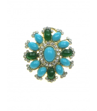 Ronde blauw met groene oorbellen in goudkleurige zetting