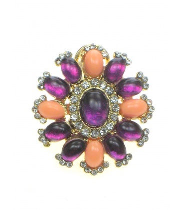 Ronde paars met roze oorbellen in goudkleurige zetting