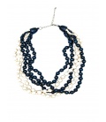 Blauwe met witte houten kralen halsketting