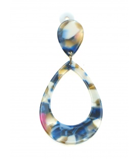 Blauw met witte oorclips met een ovale hanger