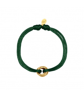 Groene armband met satijnen koord en goudkleurige bedel