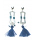 Zilverkleurige oorbellen met blauwe accenten en kwast