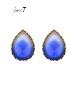Blauwe resin oorhangers met een golvend goudkleurige rand