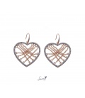 Roségold harten oorbellen met kettinkjes en strass steentjes