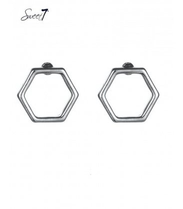 Zilverkleurige 6 hoekige oorbellen 