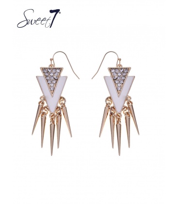 Goudkleurige oorhangers met witte inleg en zirconia steentjes