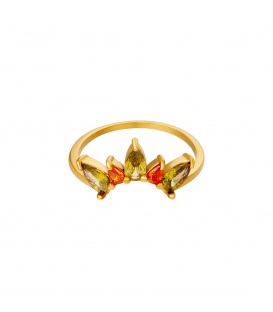 Goudkleurige ring in vorm van kroon met gele en oranje stenen (16)