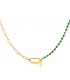 Goudkleurige halsketting met groene stenen en rechthoekige sluiting