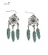 Zilverkleurige dromenvanger oorhangers met 3 turquoise veertjes