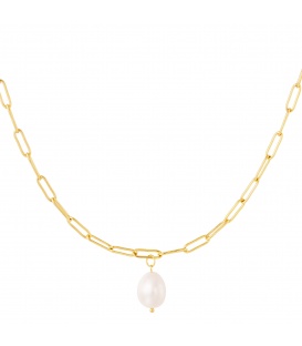 Goudkleurige halsketting met grote parel