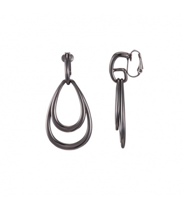 Donker grijze oorclips met dubbele hanger