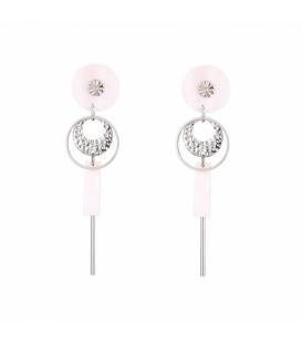 Lange oorclips met witte parelmoer en zilverkleur hanger