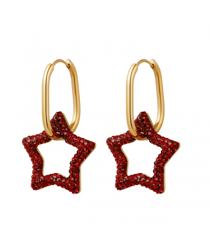 Rekwisieten picknick Medewerker Goudkleurige oorbellen met rode strass-steentjes in de vorm van een hart