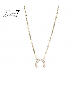 Goudkleurige halsketting met hoefijzer van zirkoonsteentjes