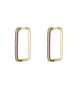 Rechthoekige goudkleurige oorbellen met paarse zirkoonstenen