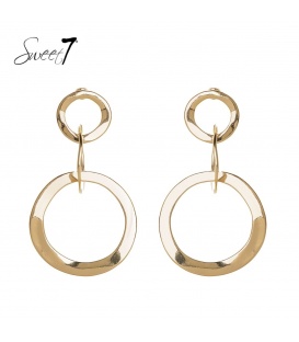 Goudkleurige oorhangers met 2 ringen en een goudkeurige oorstukje
