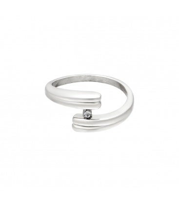 Zilverkleurige ring met een elegante twist en zirkoonsteen (16)