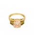Goudkleurige ring met een roze ronde steen en groene steentjes (16)
