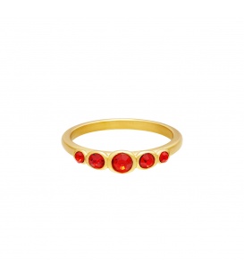 Goudkleurige ring met vijf rode zirkoonsteentjes (18)
