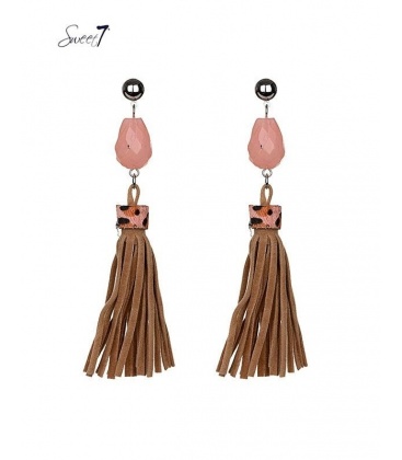 Roze oorhangers met bruine franjes