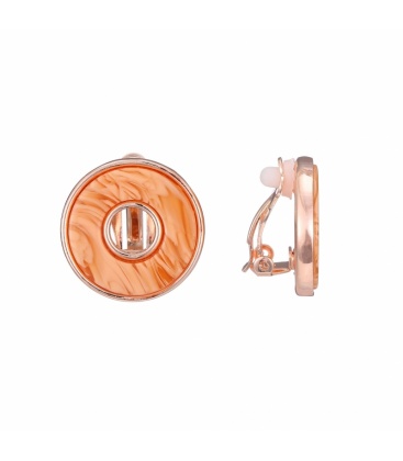 Ronde oorclips met bruine kunsthars inleg van het merk Belle Miss