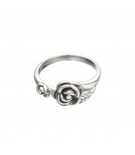 Zilverkleurige ring met een roos