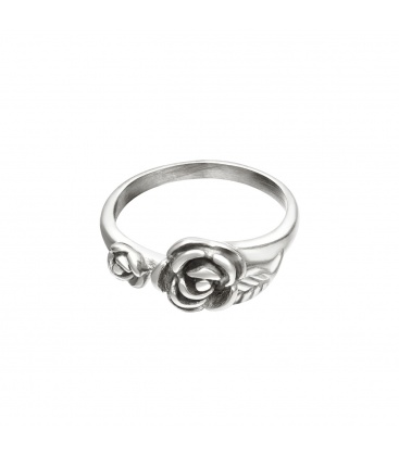 Zilverkleurige ring met een roos (18)