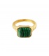 Goudkleurige ring met groene vierkante steen (17)