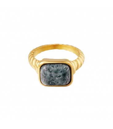 Goudkleurige ring met grijze vierkante steen (16)