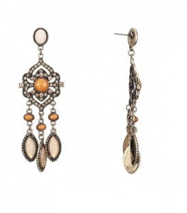 Bruine oorhangers met strass steentjes en bruine hangertjes