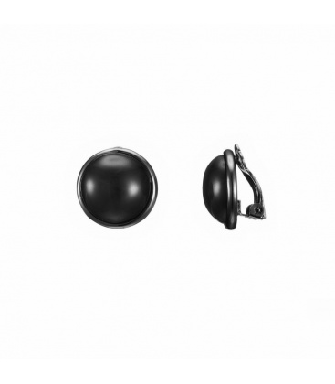 Ronde oorclips met zwarte halfronde kunstparel in gun black zetting